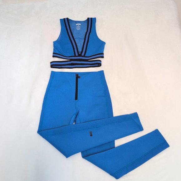 Solid & Striped Sport Blue V-Neck Bra & High-Waist Leggings S - Picture 2 of 13